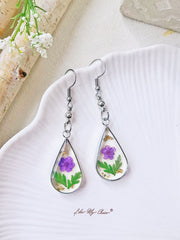 Purple Forget-me-not Gold Leaf Earrings