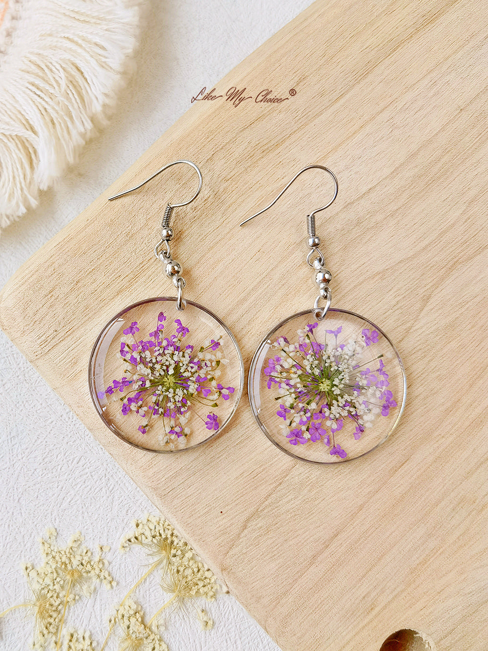 Forget Me Not Queen Anne Lace Resin Pressed Flower Earrings