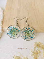 Forget Me Not Queen Anne Lace Resin Pressed Flower Earrings