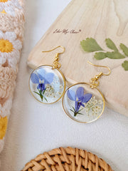 Unique Round Dried Flower Drop Earrings