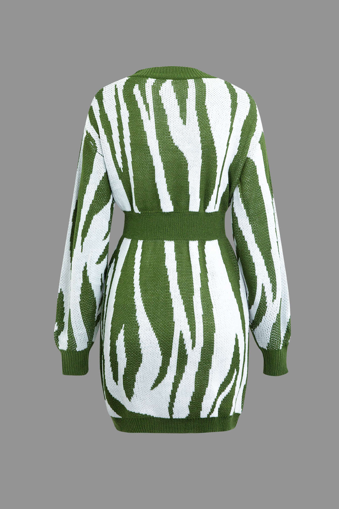 Zebra-stripe V-neck Knit Sweater Dress