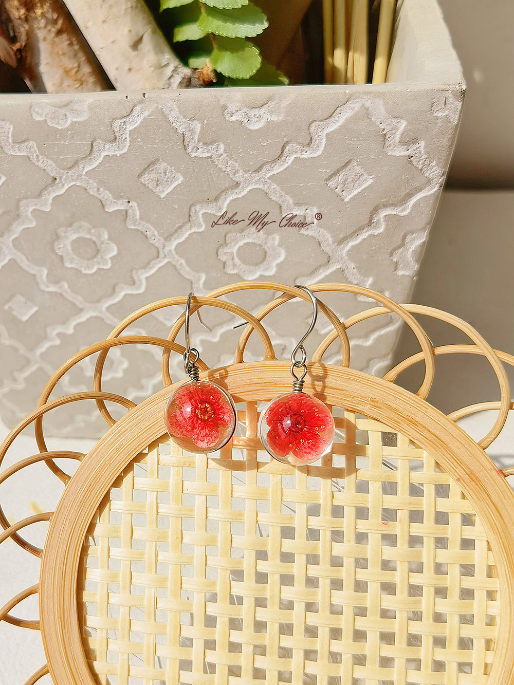 Cherry Blossom Earring Glass Ball Floral Nature Dangl