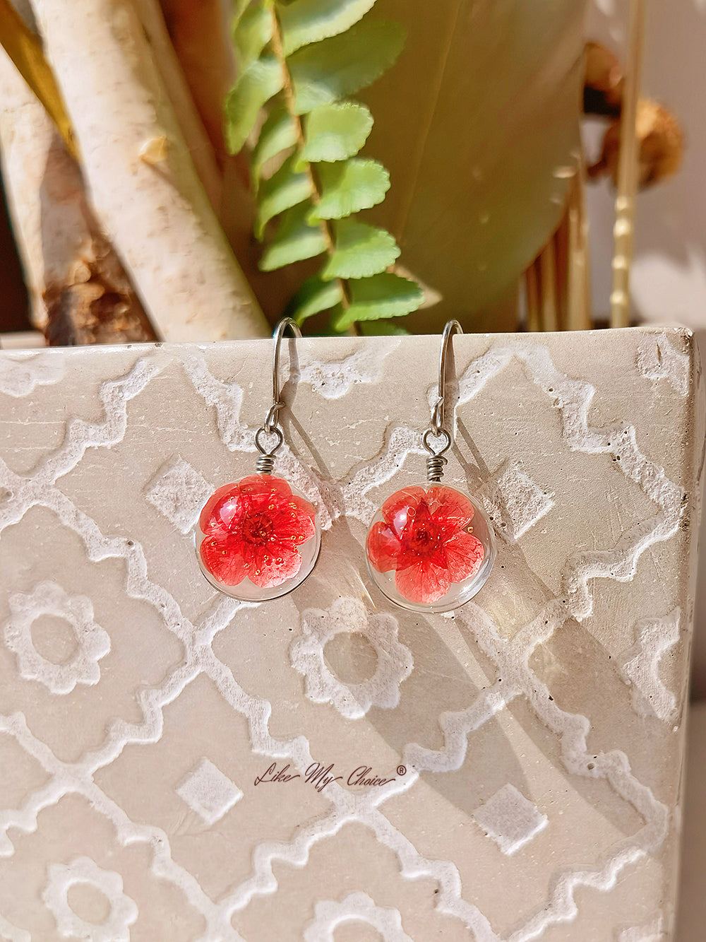 Cherry Blossom Earring Glass Ball Floral Nature Dangl