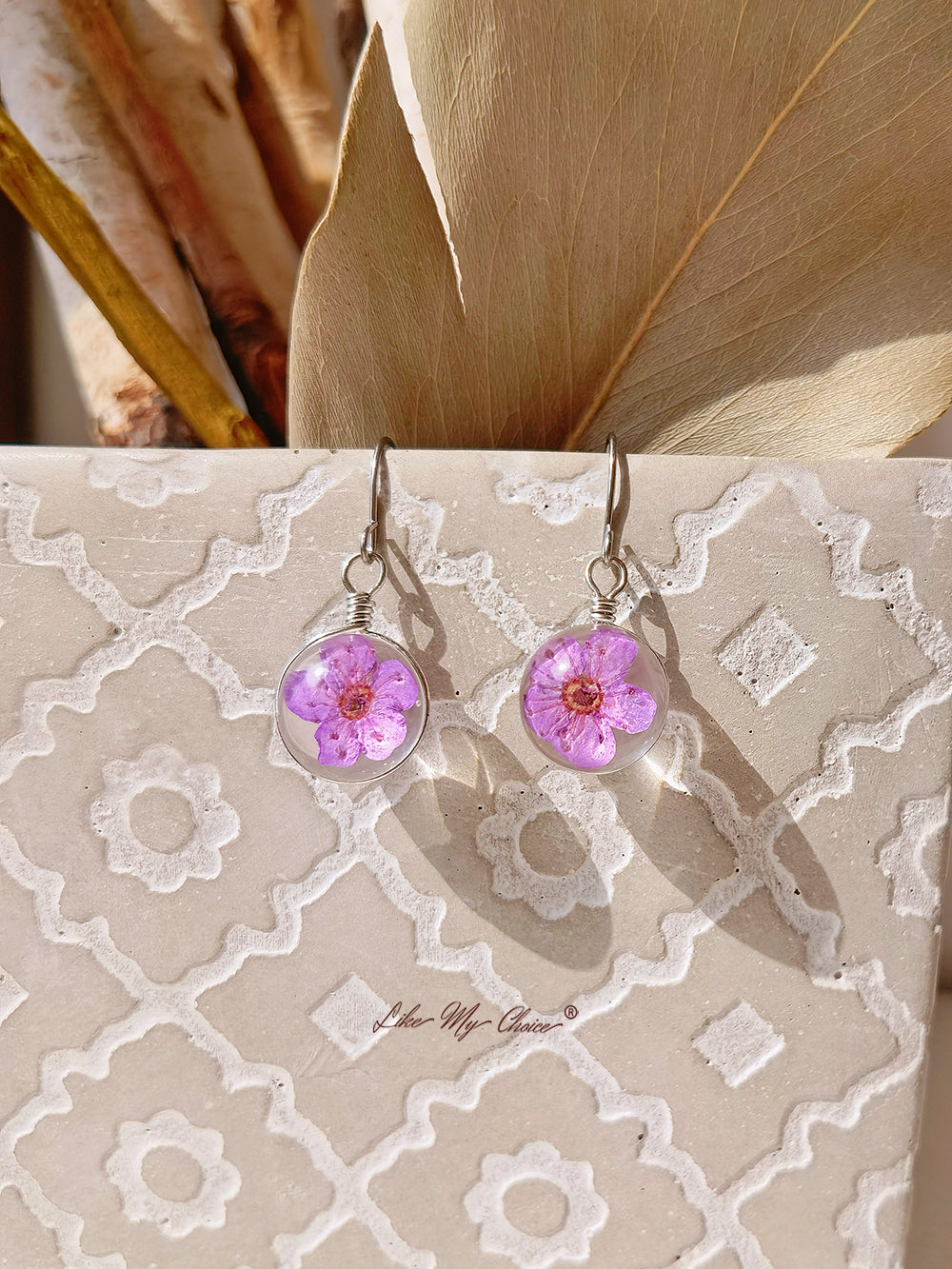 Cherry Blossom Earring Glass Ball Floral Nature Dangl