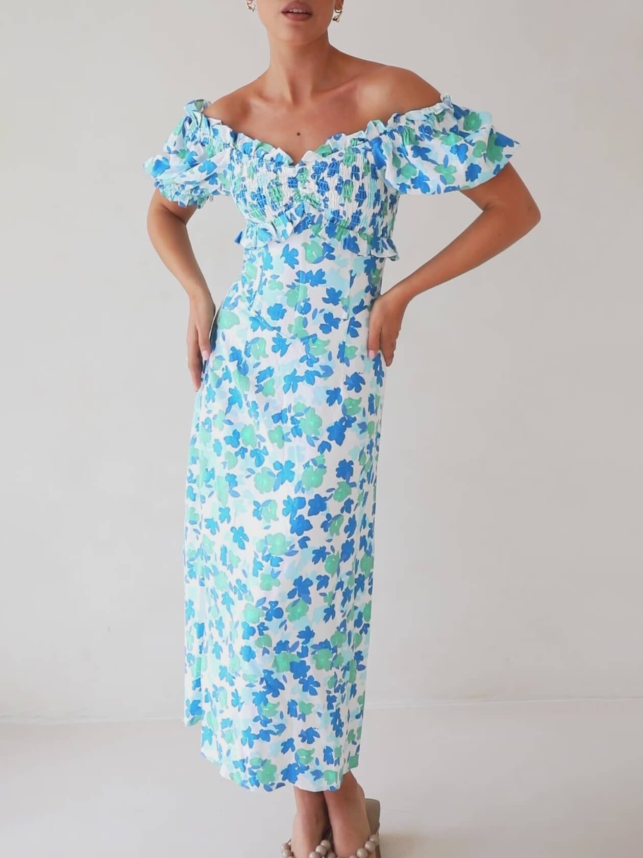 Summer Fresh Floral Off-Shoulder Midi Dress