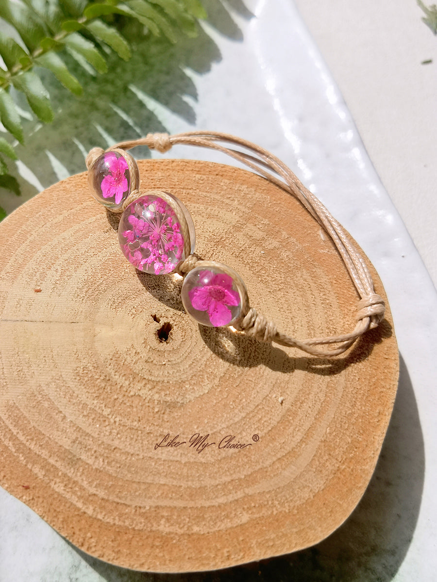 Cherry Blossom Gemstone Glass Cover Charms Adjustable Rope Strand Bangle Bracelet