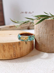 Handmade Dried Flower Inlaid Resin Ring-Gold foil blue