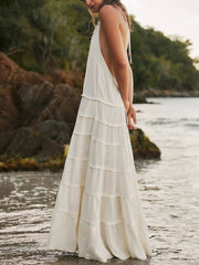 Somewhere Sunny Strappy Hanging Neck Drop-Waist Maxi Dress