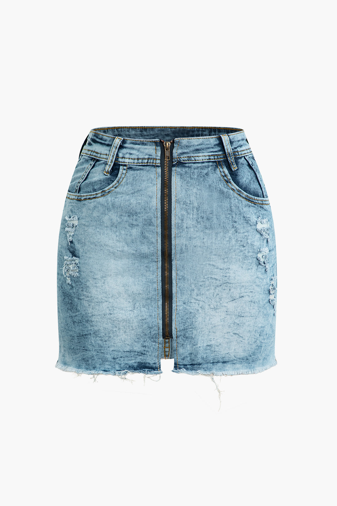 Zipper Pocket Frayed Denim Skirt