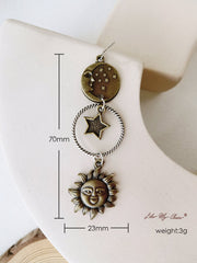 Boho Bronze Pendant Crescent Sun Star Earrings