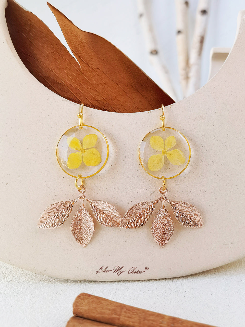 Primrose Flower Earrings Gold Leaf Earrings