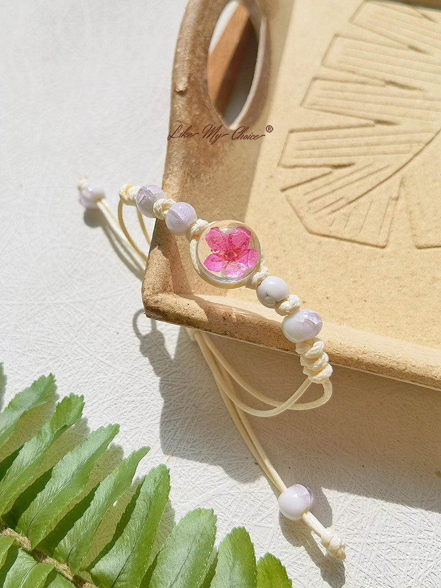 Cherry Blossom Time Stone Ceramic Braided Bracelet