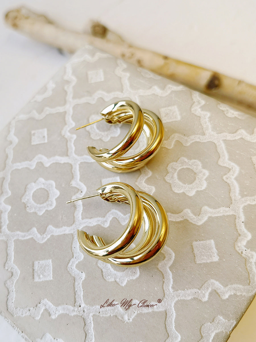 Gold Plated Layered Hoop Earrings