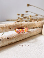 Handmade Dried Flower Inlaid Resin Ring-Gold foil red