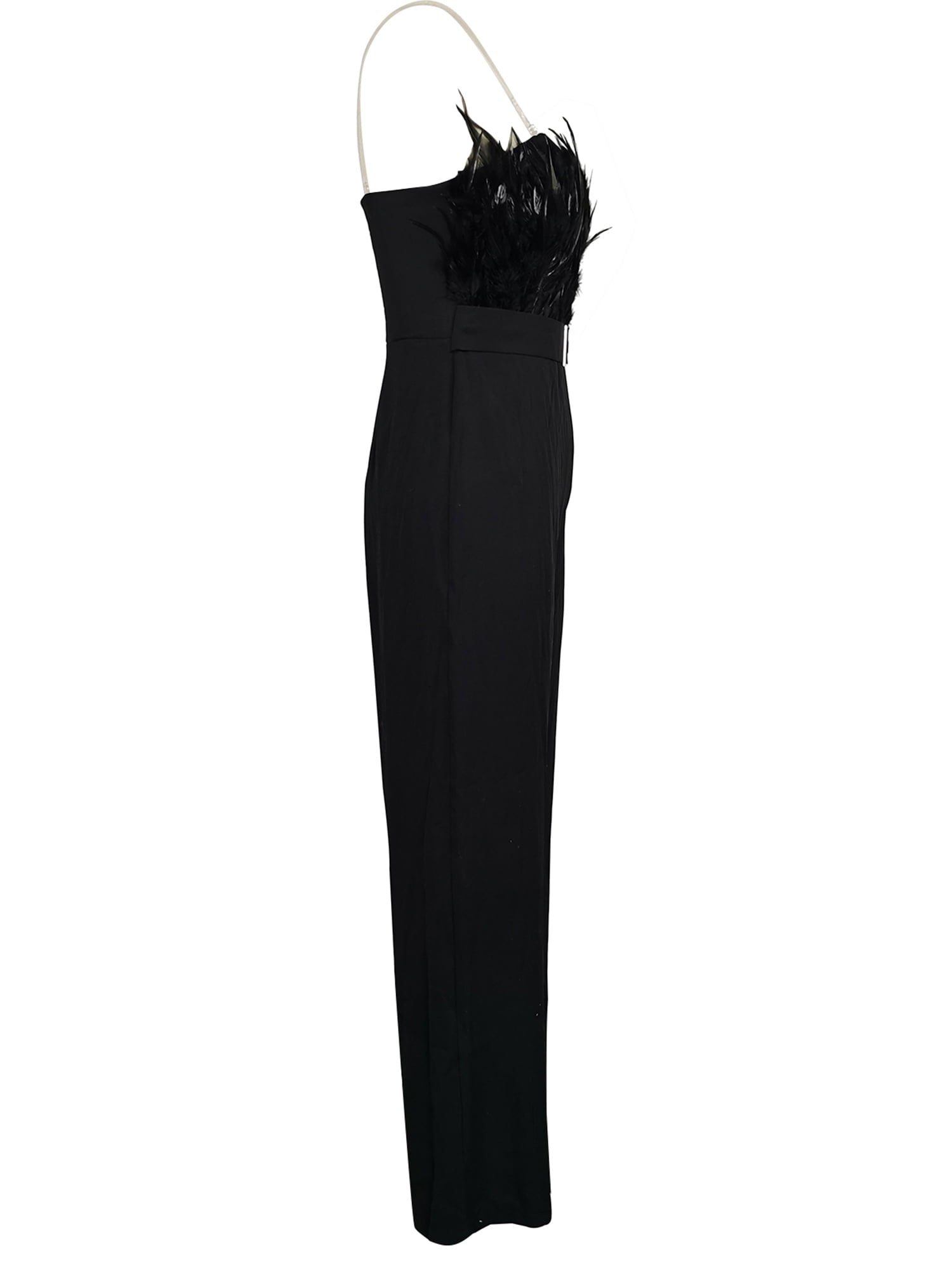 Feather Bandeau Belt Jumpsuit - Black