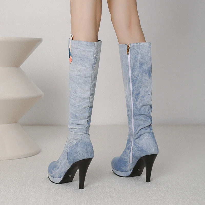 Beneto Denim Zipper Boots