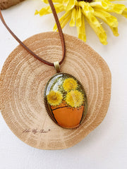 Dried Flower Necklace Van Gogh Sunflower Preserved Flower Pendant