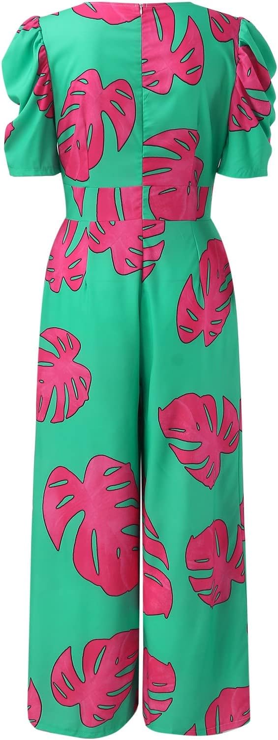 Deep V-neck printed wide-leg jumpsuit - Green