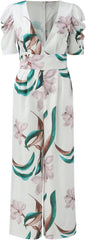 Deep V-neck printed wide-leg jumpsuit - White