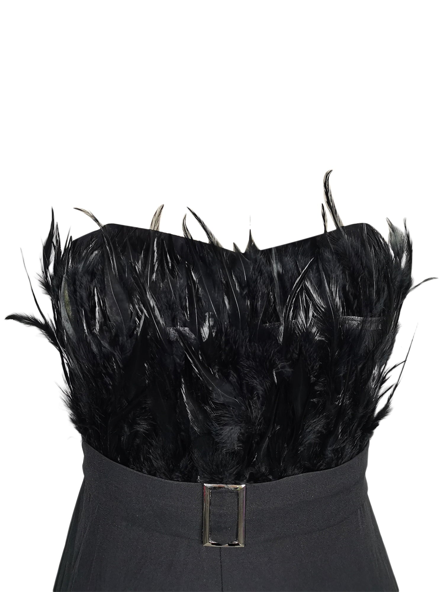 Feather Bandeau Belt Jumpsuit - Black