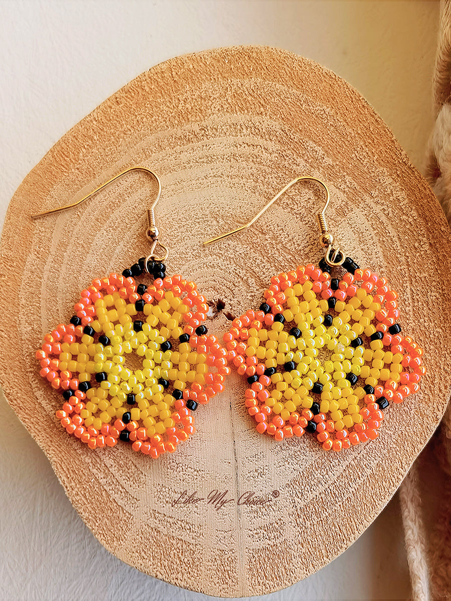 Floral Beaded Braided Drop Earrings