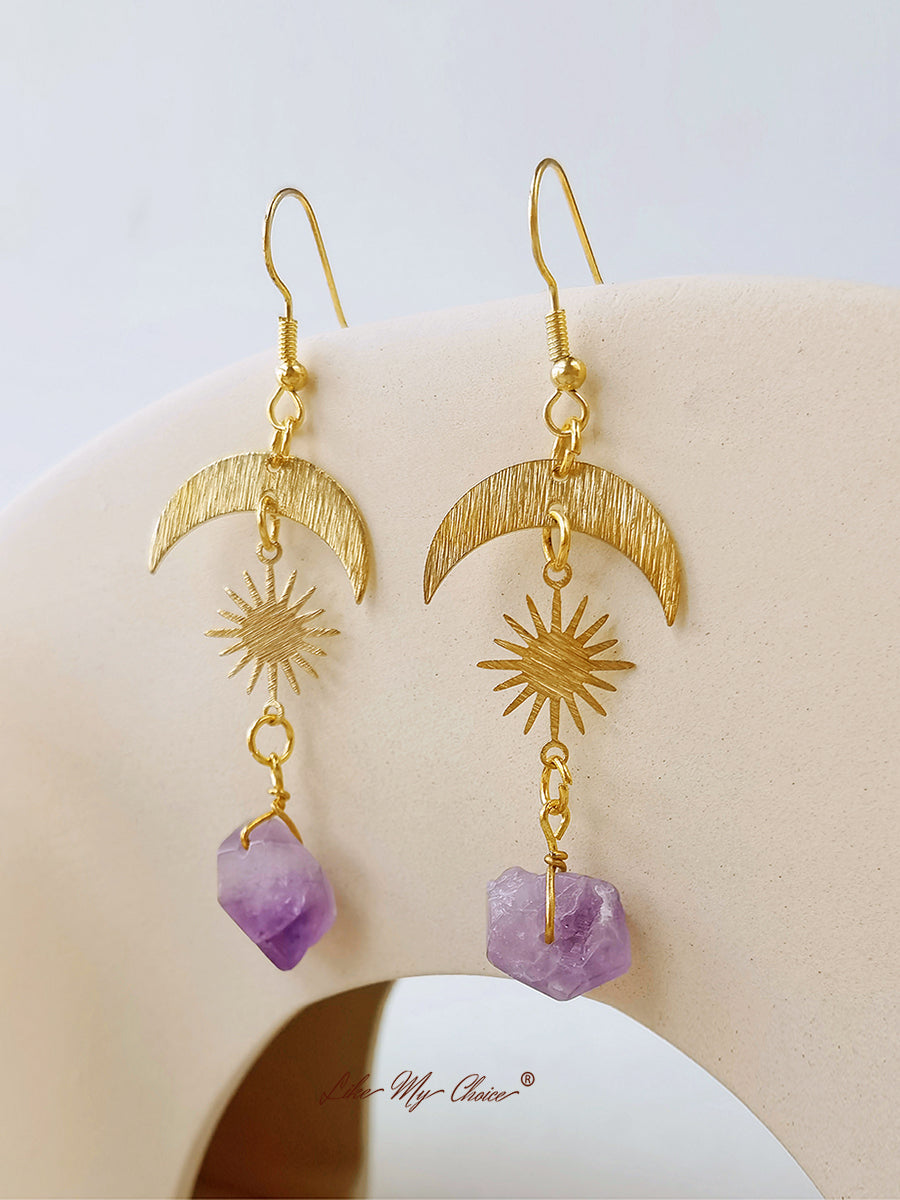 Bohemian Crescent Moon & Sun Crystal Earrings