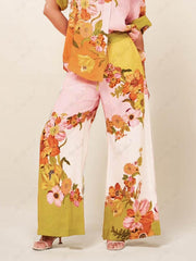 Unique Print Elastic Waist Pocketed Wide Leg Pants