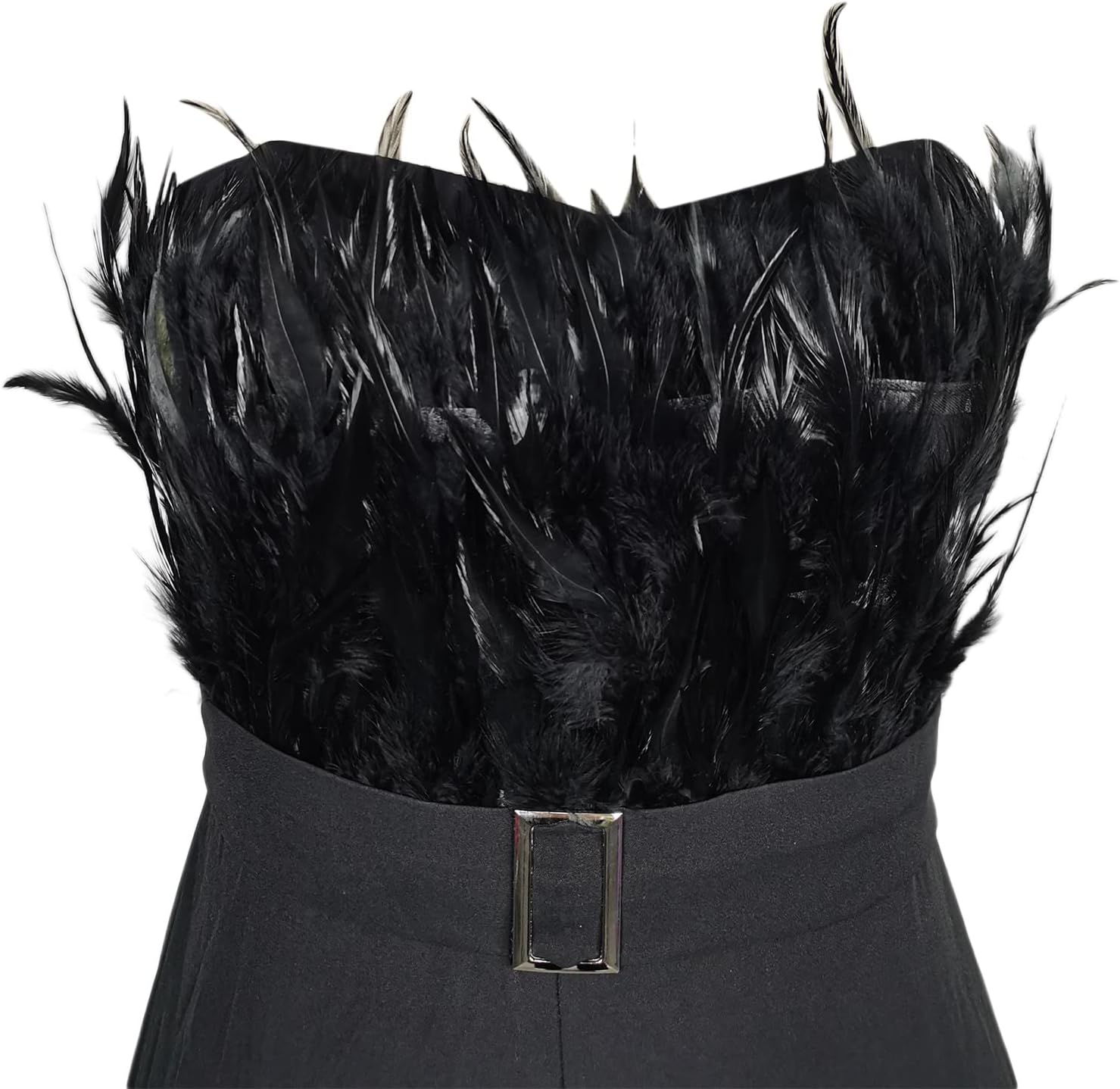 Feather Bandeau Belt Jumpsuit - Black