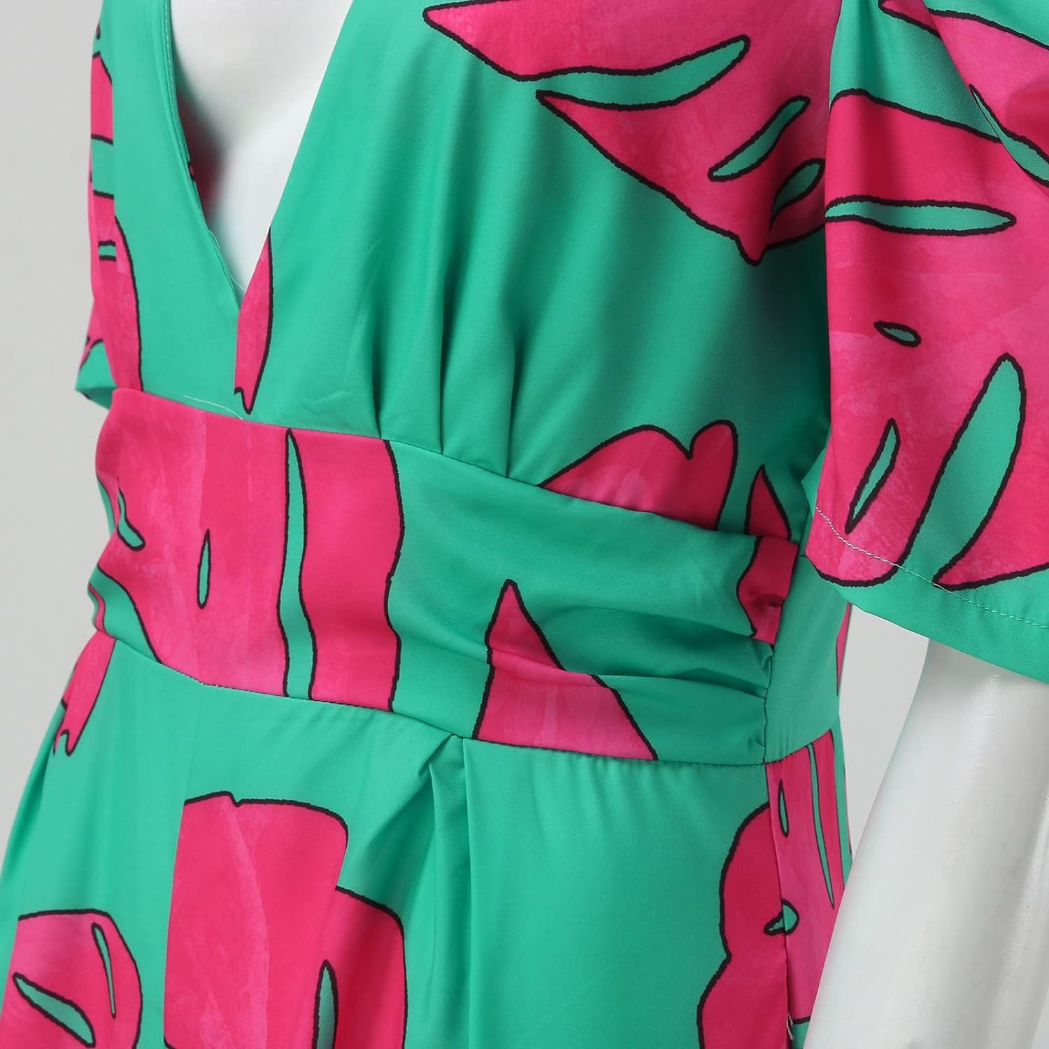 Deep V-neck printed wide-leg jumpsuit - Green