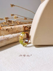 Handmade Dried Flower Inlaid Resin Ring-Gold Foil Seaweed