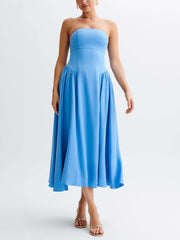 Tube Top Pleated Midi Dress