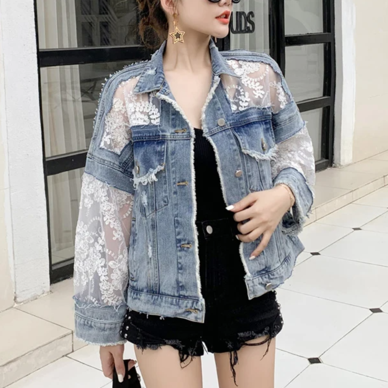 Spring Fling Lace Denim Coat