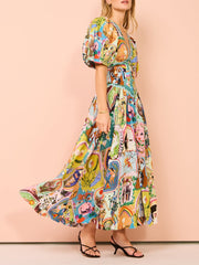 Casual Graffiti Evergreen Printing Midi Dress