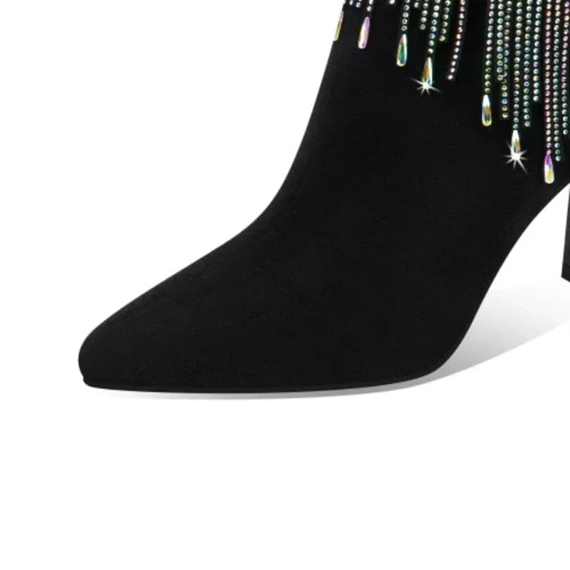 The Dallas Rhinestone Tassel Knee-High Boots