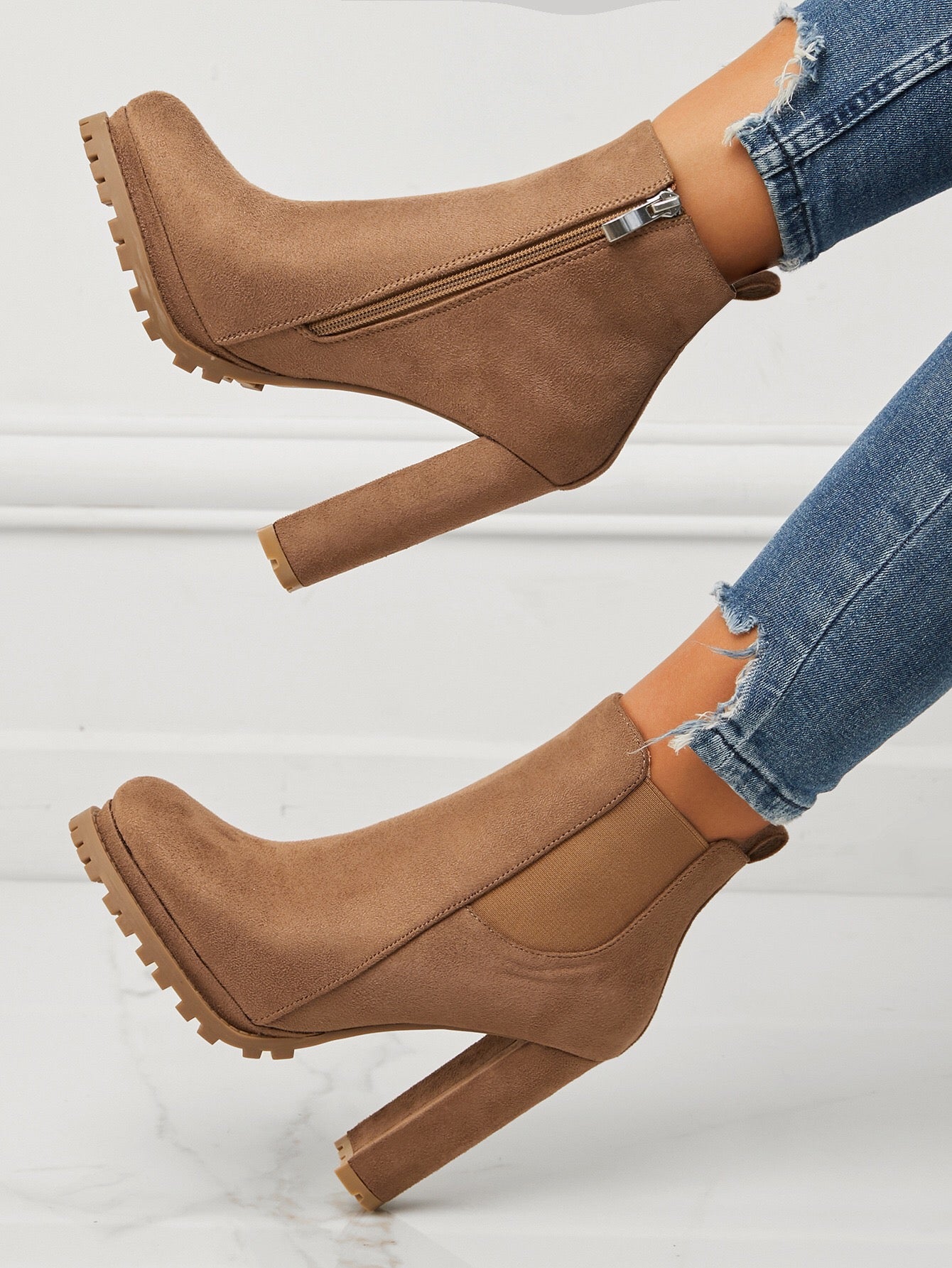 Platform Suede Lug Sole Booties