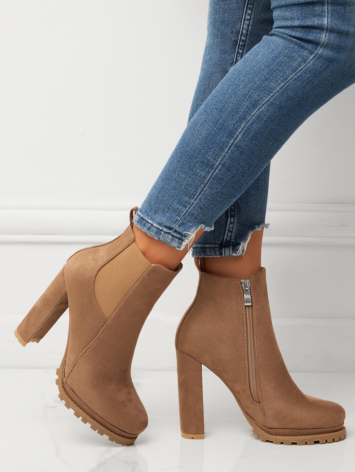 Platform Suede Lug Sole Booties