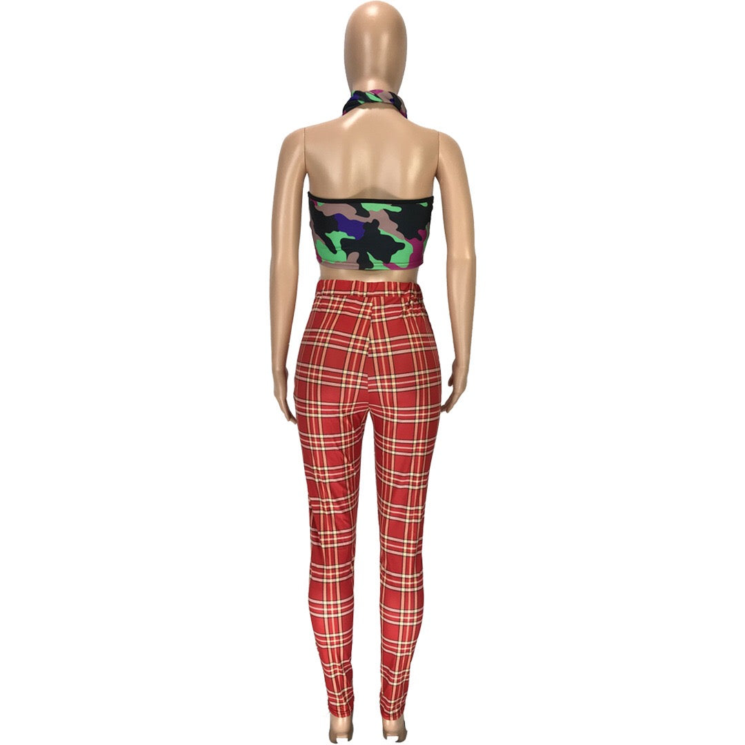 High Waist Plaid Zip Front Pants