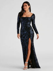 Backless Lace-Up Long Sleeve Sequin Party Dress