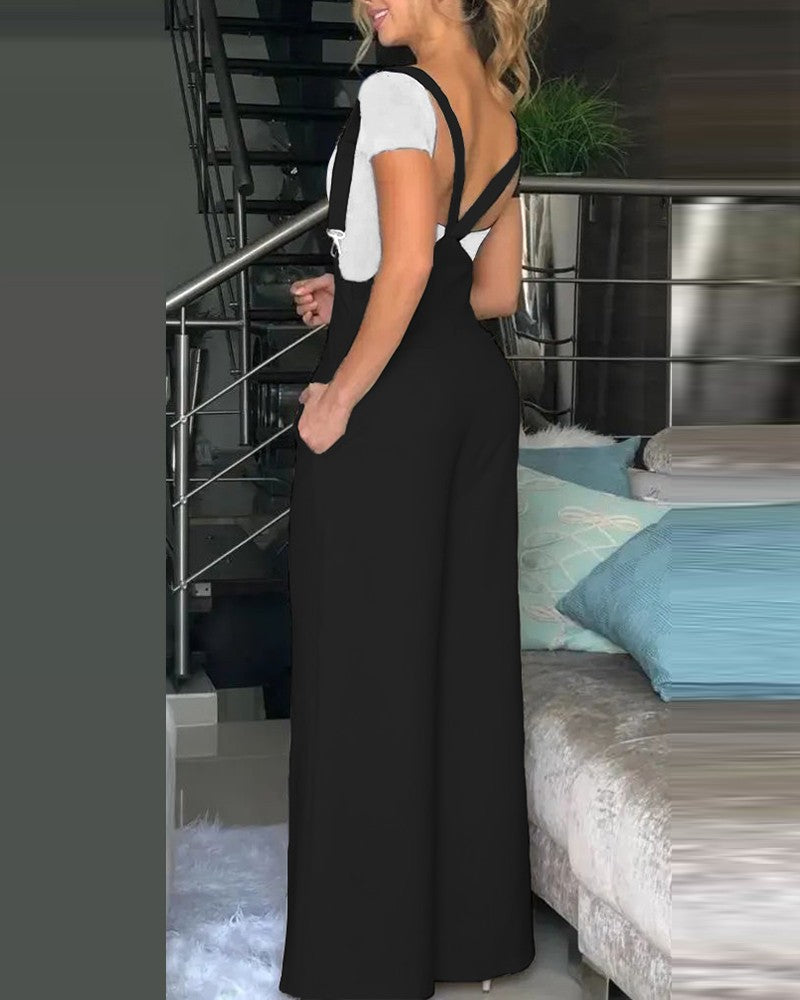 Sassy Style Suspender Wide-Leg Pants