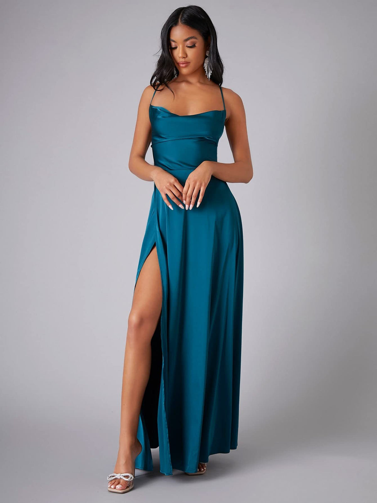 Lola High Slit Satin Dress