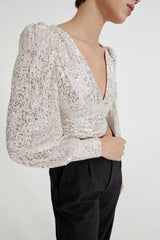 All that Glow Puff Sleeve Sequin Bodysuit