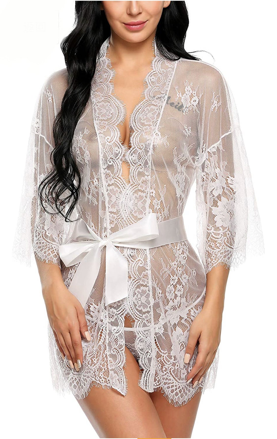 Plus Size Eyelash Lace Babydoll With Front Clip Closure