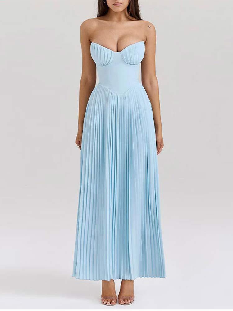 Elegant Pleated Strapless Maxi Dress