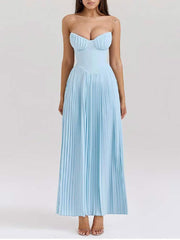 Elegant Pleated Strapless Maxi Dress