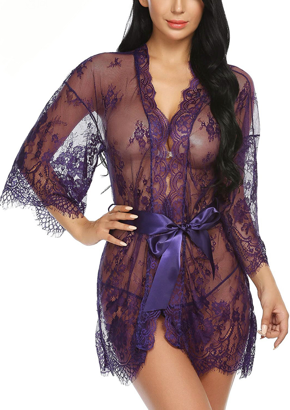 Plus Size Eyelash Lace Babydoll With Front Clip Closure