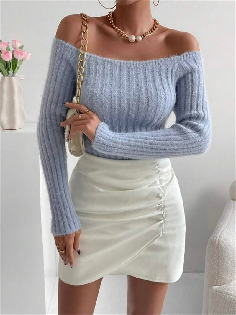 Off The Shoulder Eyelash Knit Top