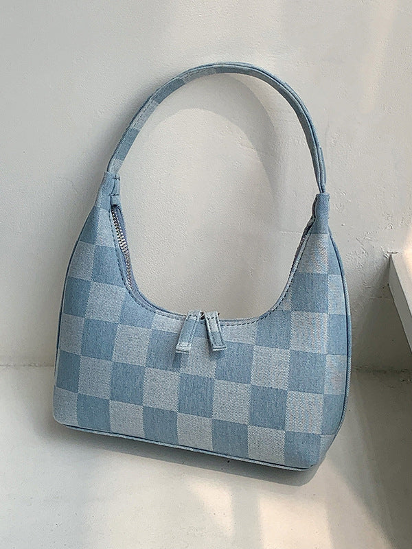 Niche Hand-Held Denim Plaid Dumpling Bag