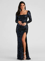 Backless Lace-Up Long Sleeve Sequin Party Dress