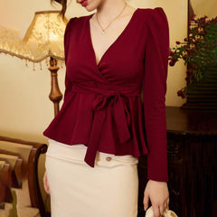 Tie Front Chiffon Peplum Top