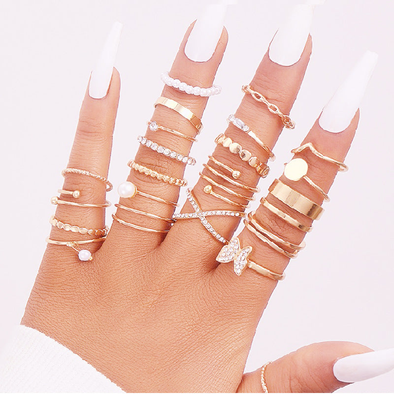 Rhinestone Dainty Ring Six Pack Set